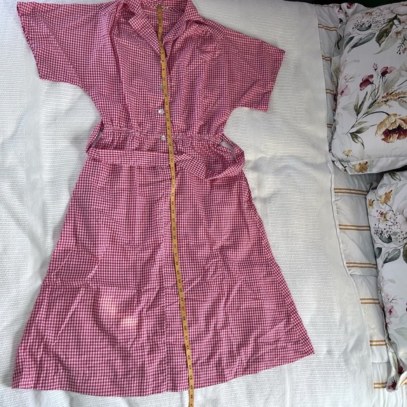 Vintage Red And White Gingham Shirtwaist Dress Women's Small Waist Tie - Picture 6 of 9